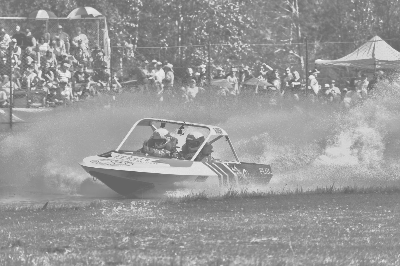 Sprint boat in black and white